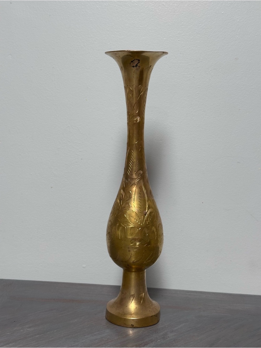 Vintage Etched Brass Tall Bud Vase - Made in India